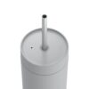 Top view of grey Fellow Carter Cold Tumbler with Cold Lid and straw