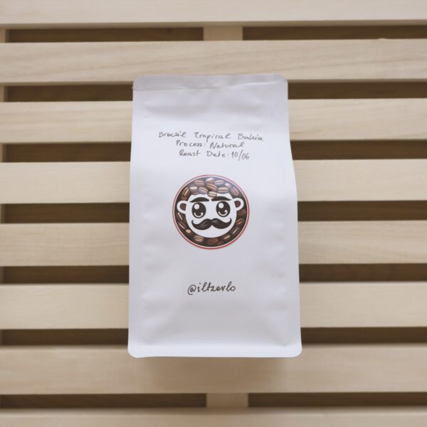 Top view of a coffee bag containing Brazil Tropical Bahia